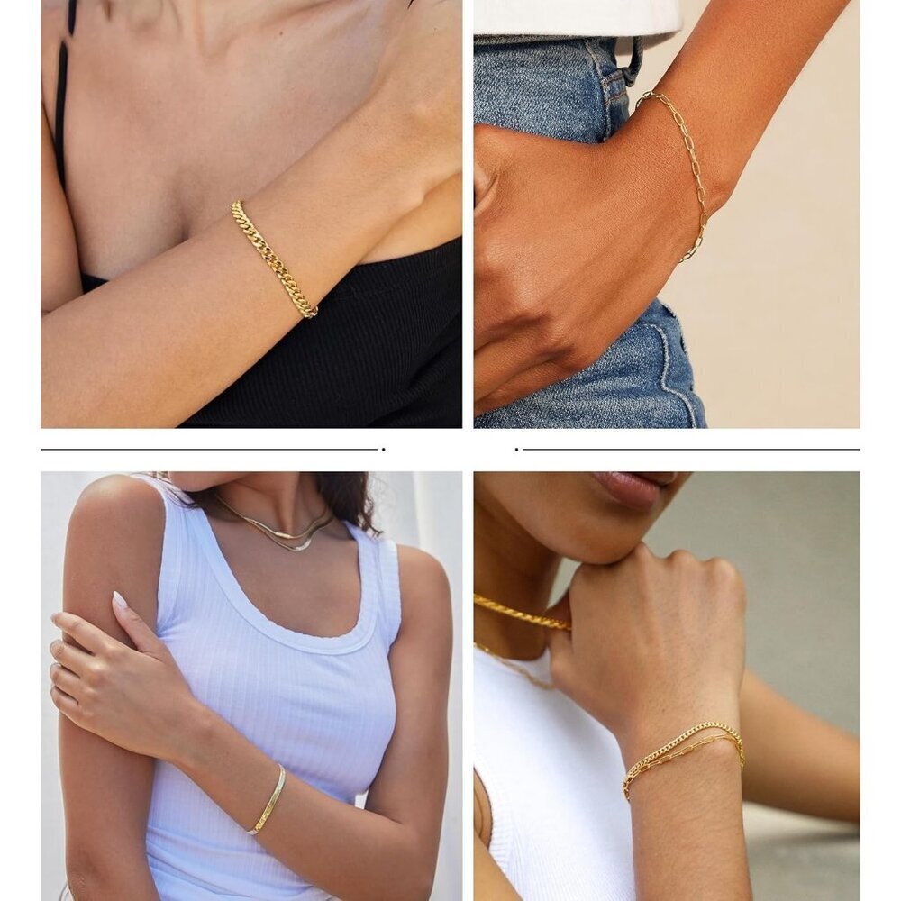 Women's Gold Bracelets for Waterproof 14K Gold Plated Jewelry Sets Trendy - Picture 3 of 7
